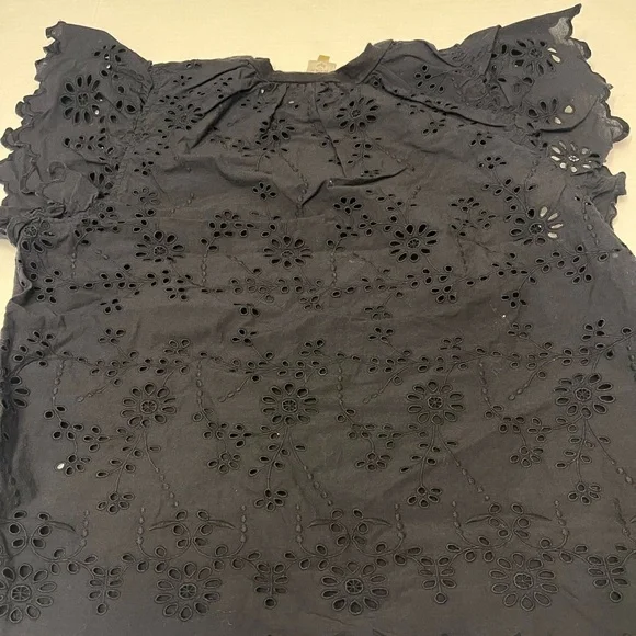 Anthropologie Seen Worn Kept Flutter Eyelet Black Top - Picture 7 of 15